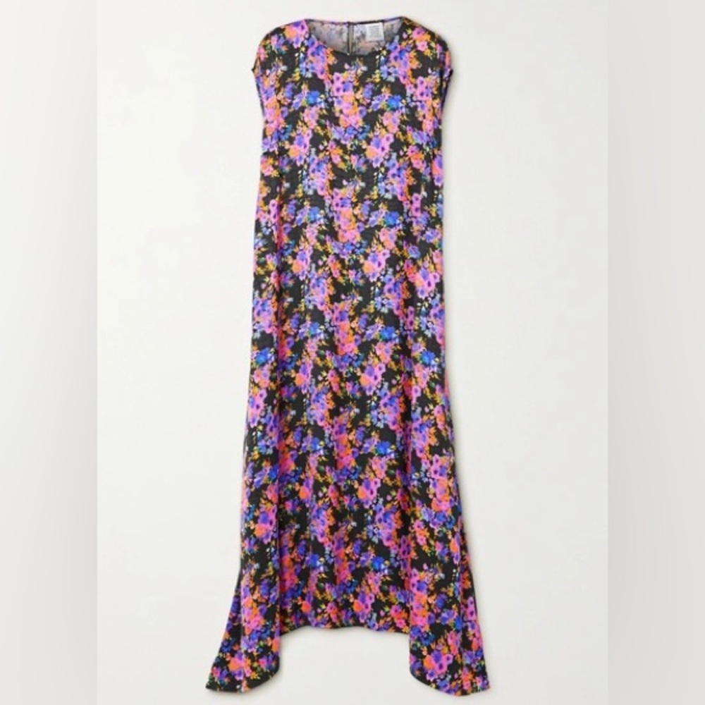 VETEMENTS Camelia Floral Asymmetric Floral-print Satin-jacquard Maxi Dress